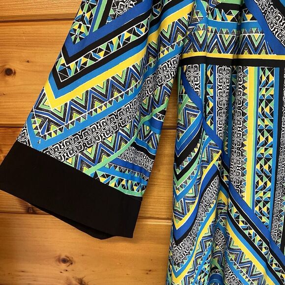 Emma Michelle-Dress Peasant Style Glam Multi Color Geometric Bell Sleeve Plus 2X - Picture 2 of 4